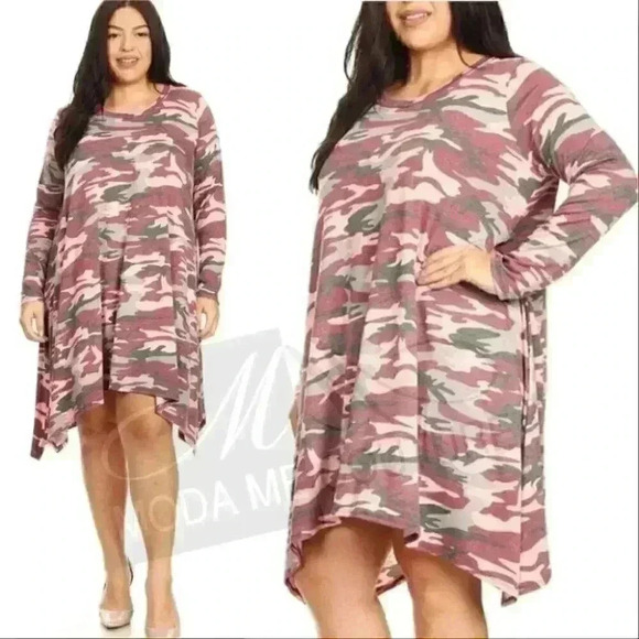 💋 LAST CHANCE 💋 PLUS SIZE CURVY CAMO PRINT DRESS - Picture 1 of 2